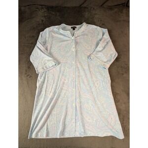 Miss Elaine Quilted Paisley Sz XL Print Snap Button 3/4 Sleeve Nightgown Robe